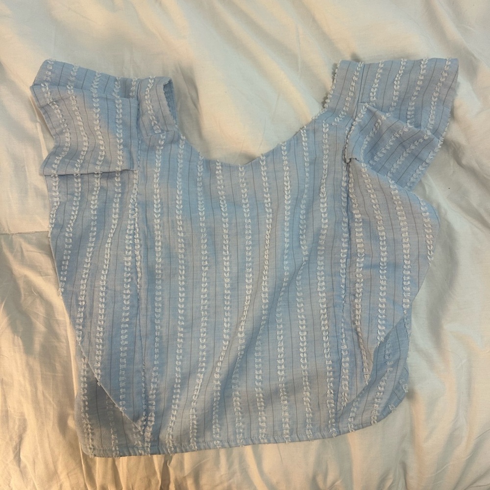 KOCH blue and white stitched Cecelia crop top